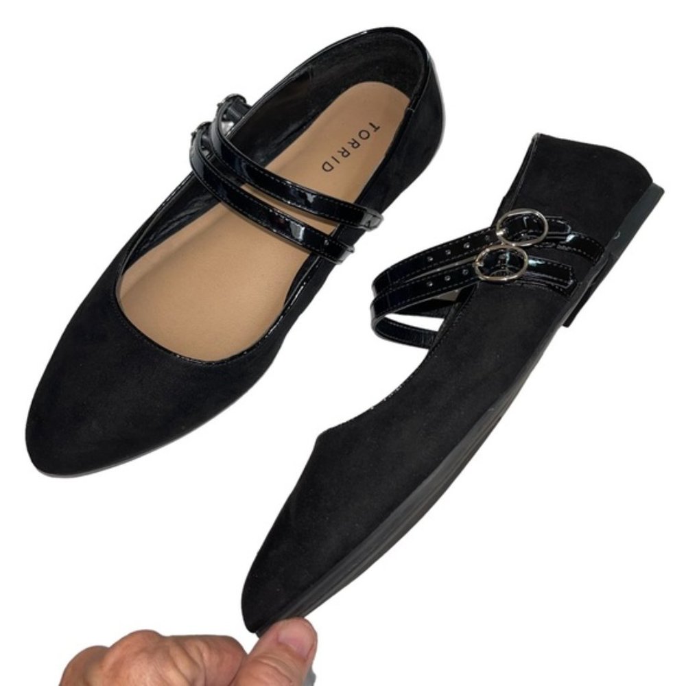 Torrid Women’s size 8.5 WW Double Strap Mary Jane Flat Faux Suede Black - Picture 7 of 9